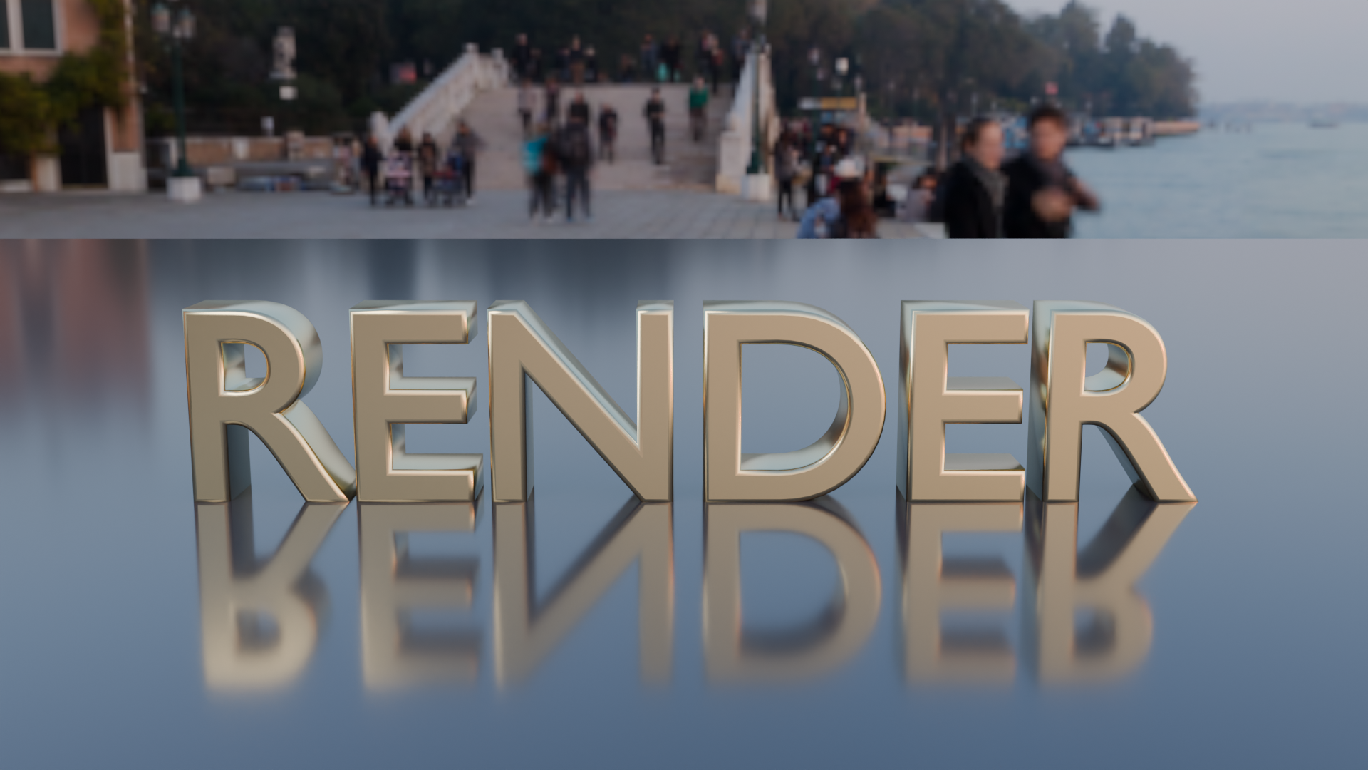 Extruded metal logo text at sunset
