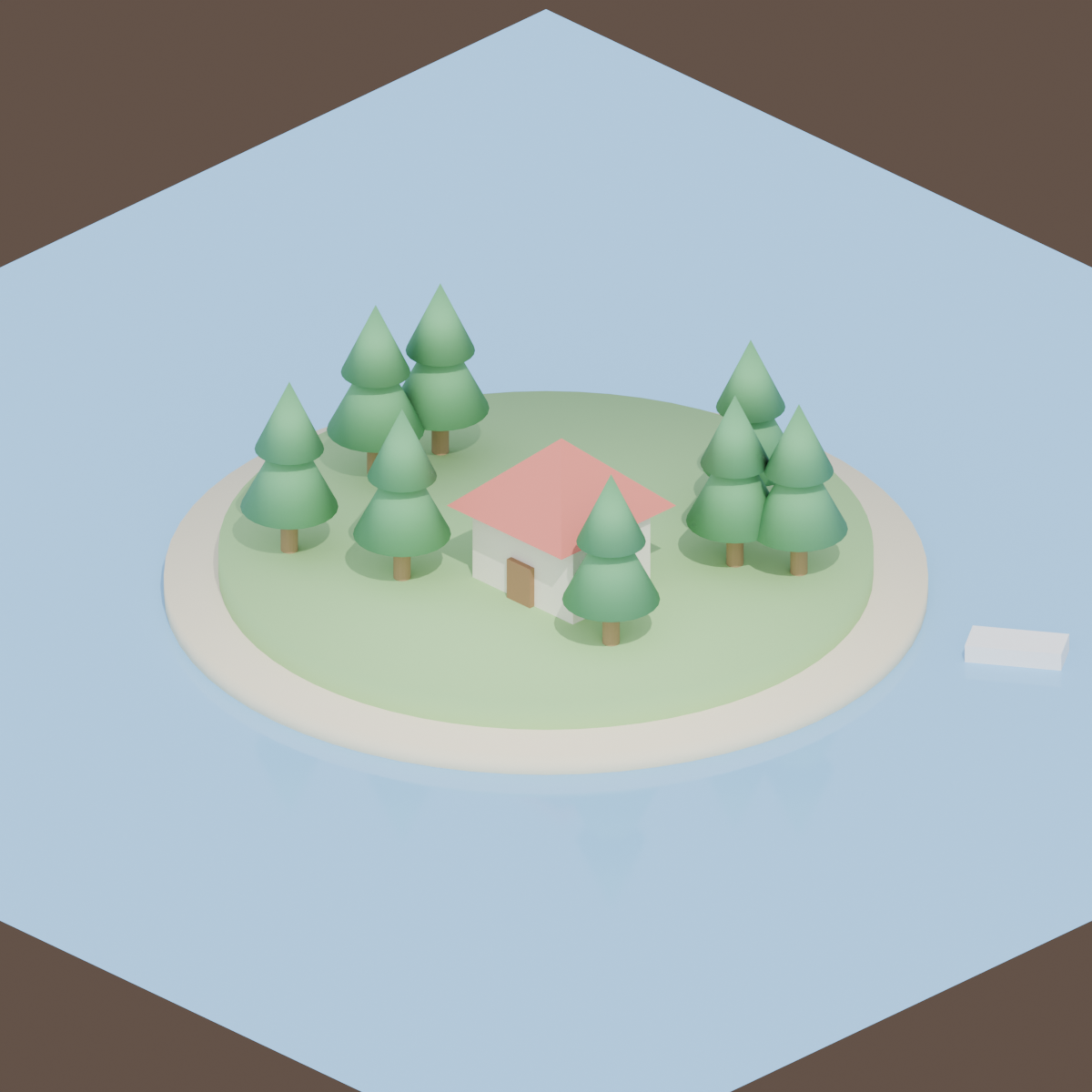 Isometric island diorama (orthographic camera)