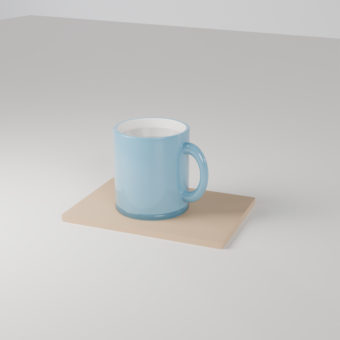 Product shot: a ceramic coffee mug on a wooden board